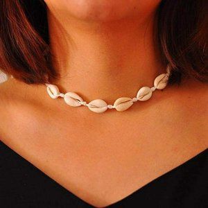 Women's Cowrie Sea Shell and Base Metal Handmade Beach Stylish Choker Necklace (